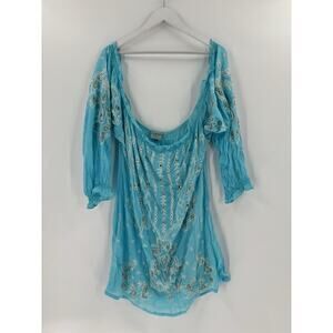 Taj by Sabrina Crippa Mini Dress Womens XL Blue Beaded Jewels Scoop Resortwear